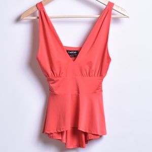 Bebe Vneck Halter Peplum Top, Sz XXS